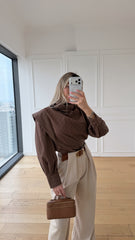 Elegance Çizgili Kahverengi Gömlek