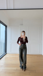 Premium Zr Deri Pantolon - Haki