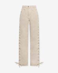 Bağlama Detaylı Bej Jean