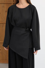 Bağlama Detaylı Siyah Tasarım Bluz