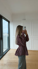 Bordo Çizgili Piliseli Gömlek