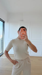 Bisiklet Yaka Pullu Ekru Triko