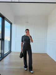 Bisiklet Yaka Pullu Gri Triko