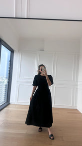 Emily Siyah Premium Keten Elbise