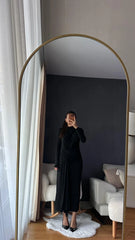 Drape Detaylı Siyah Elbise