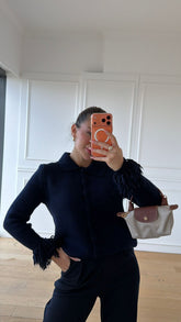 Kolları Püskül Detaylı Hırka - Lacivert