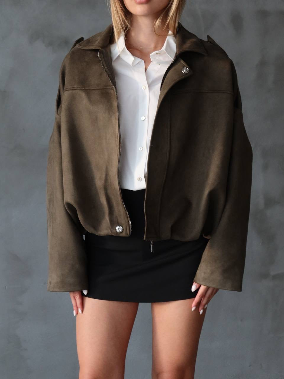 Haki Süet Bomber Ceket