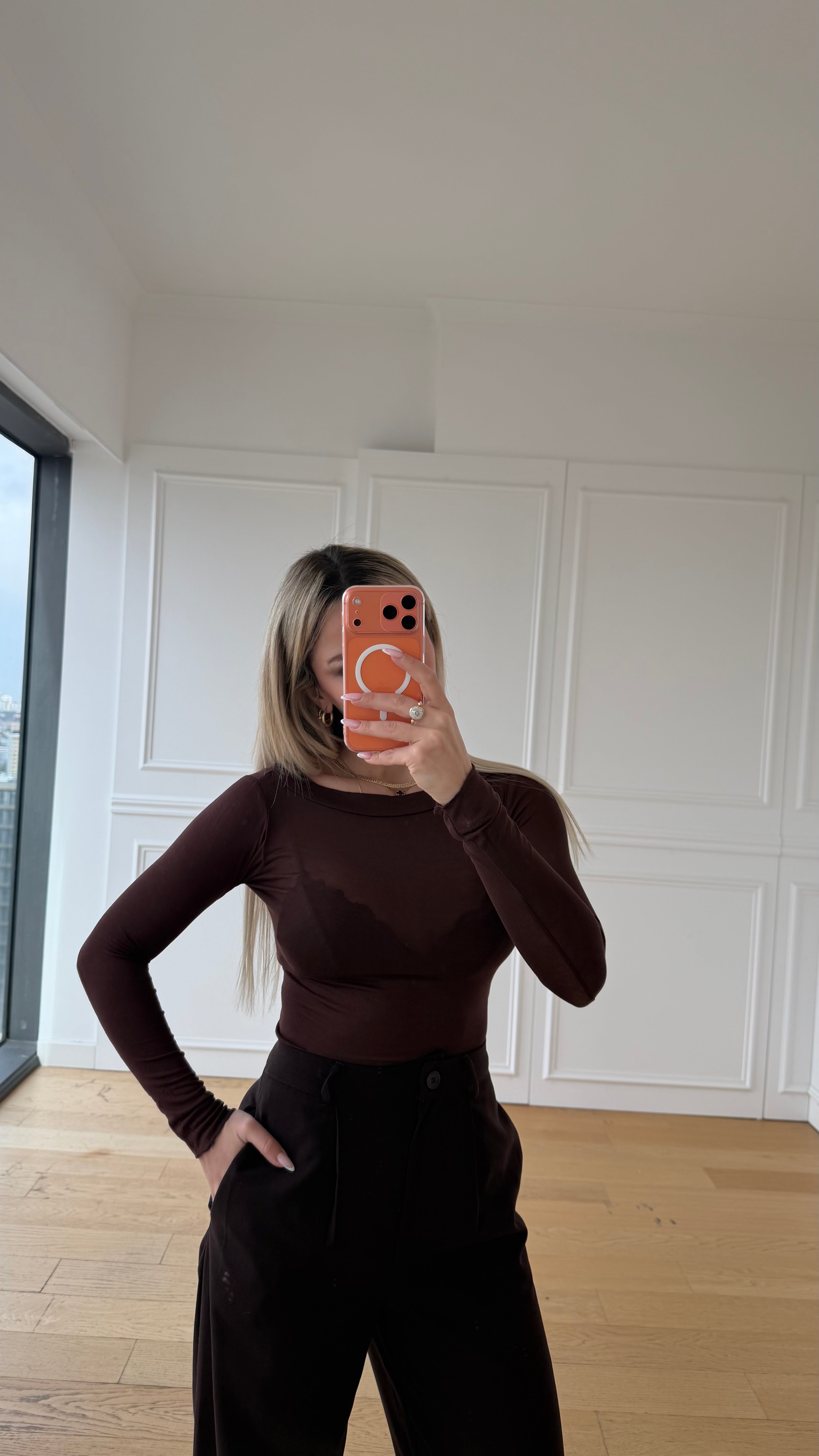 Kahverengi Transparan Bluz