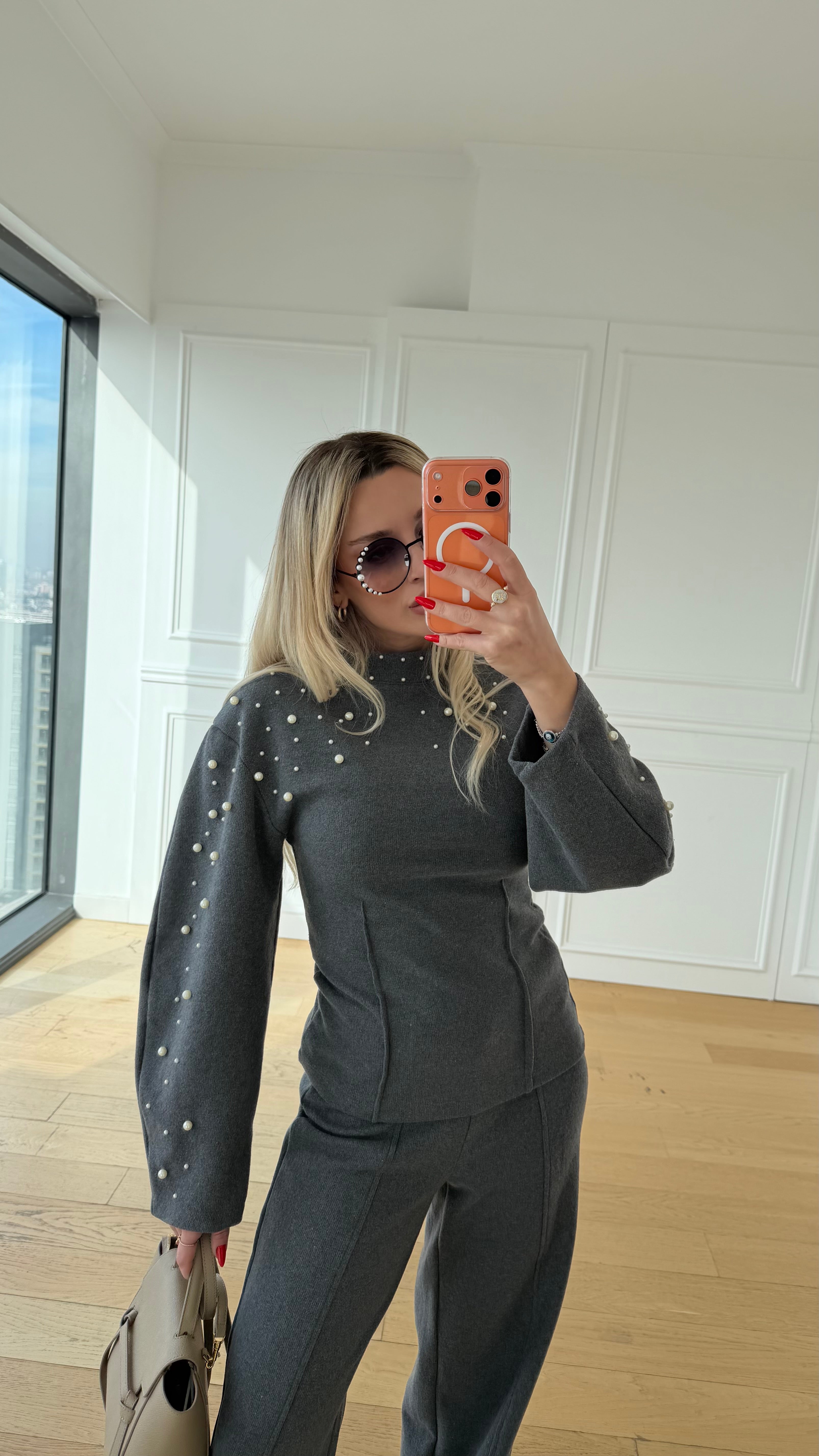 Zr İnci Detay Gri Takım