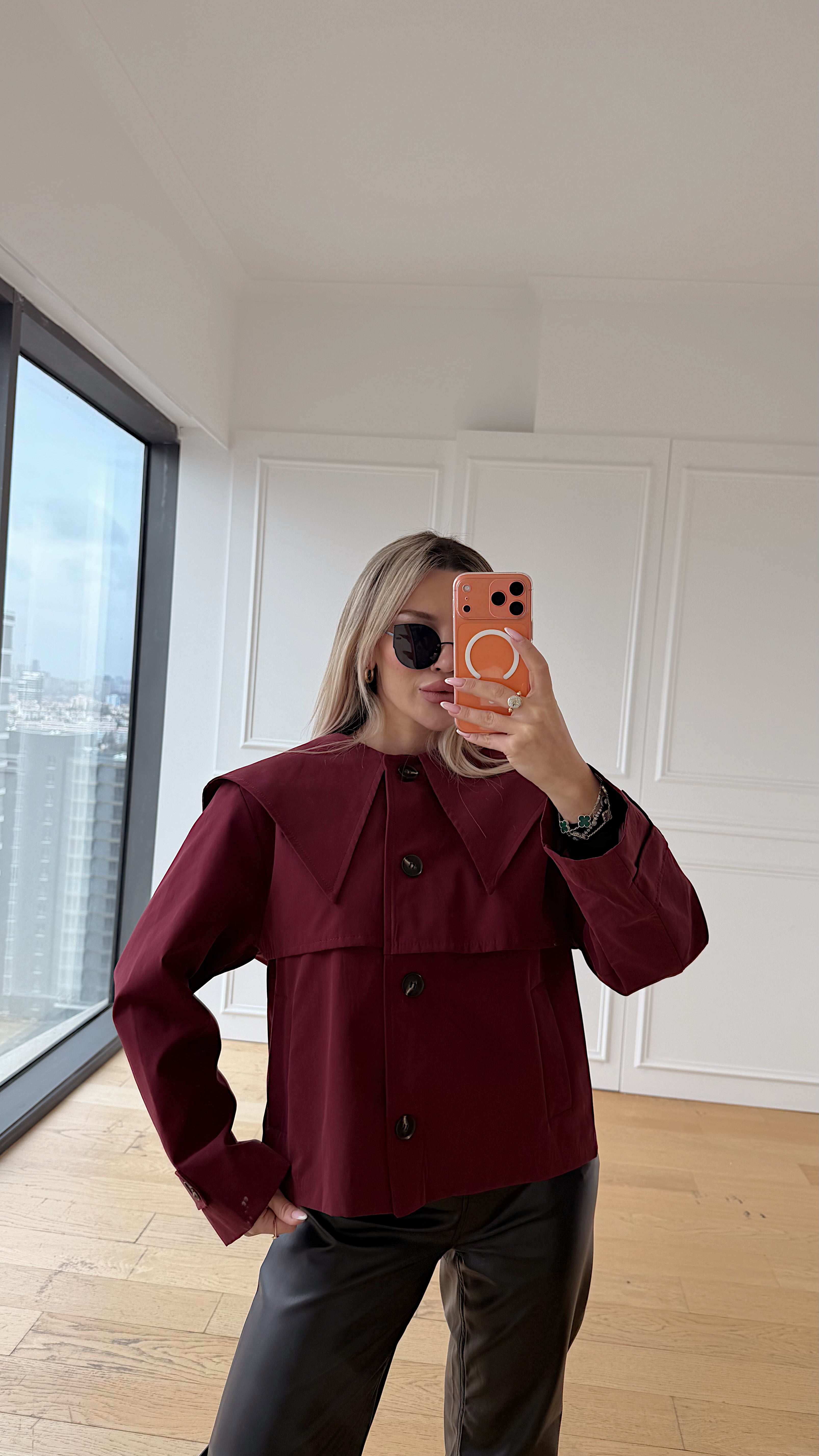 Yaka Detay Bordo Trençkot