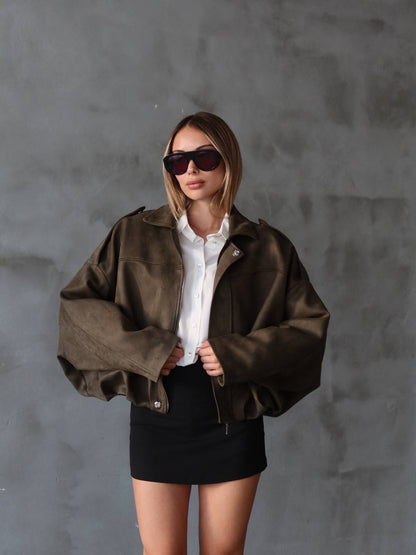 Haki Süet Bomber Ceket