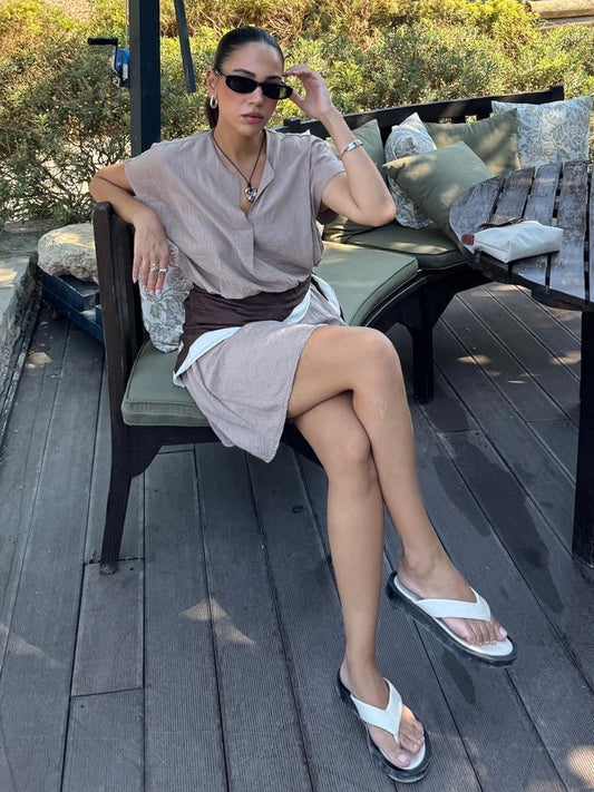 Soft mocha şortlu takım