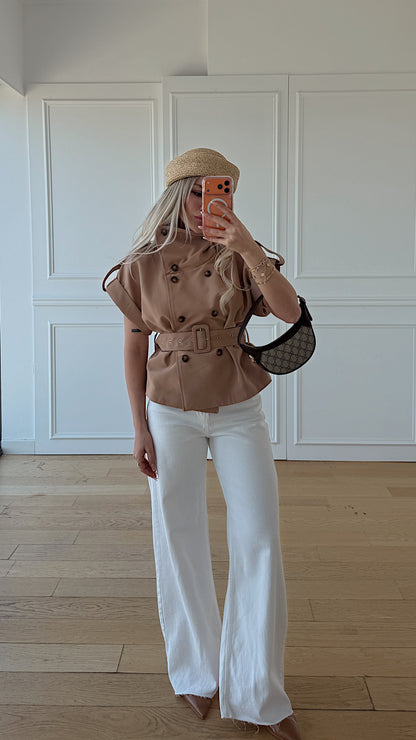 Sleeveless Elegance Trench Camel