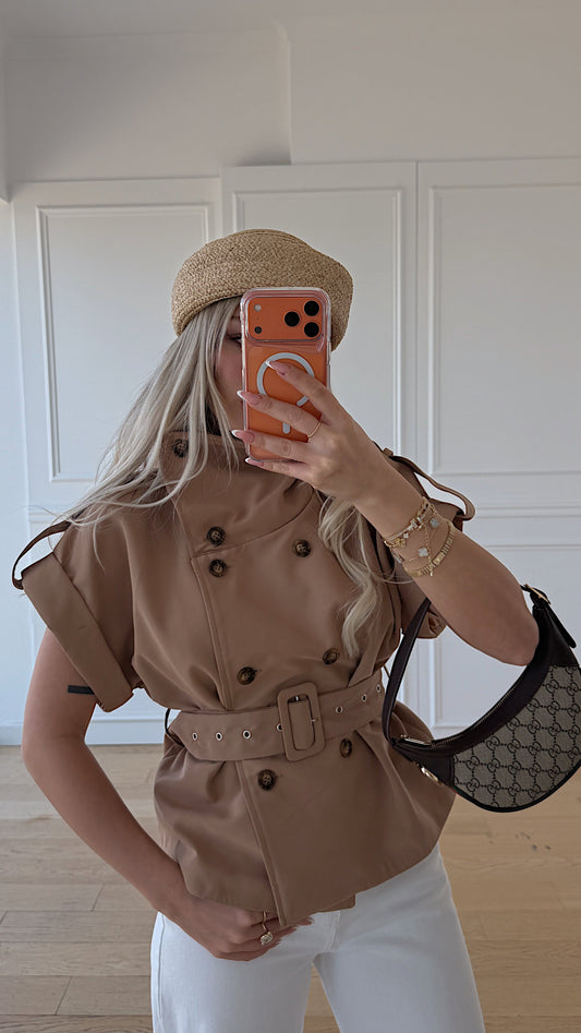 Sleeveless Elegance Trench Camel