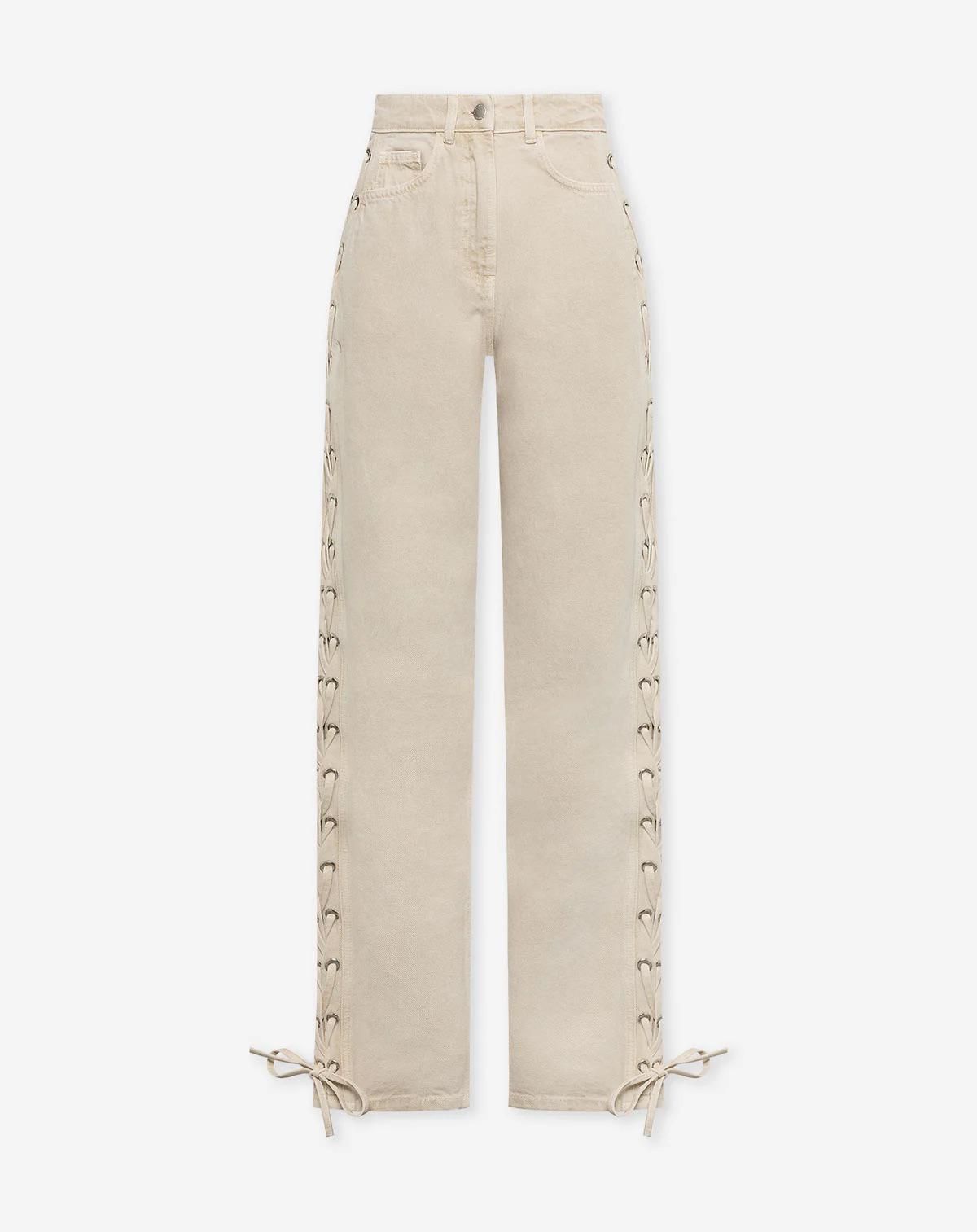 Bağlama Detaylı Bej Jean