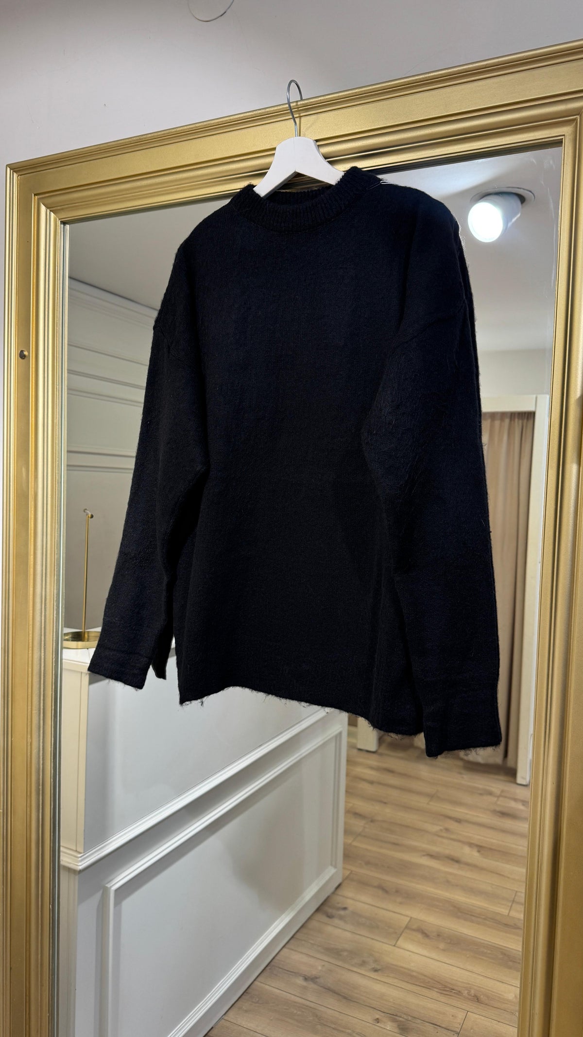 Oversize Bisiklet Yaka Siyah Kazak