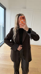 Kahve Çizgi Detaylı Blazer Ceket