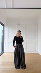 Yüksek Bel Pileli Bol Paça Pantolon