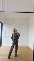 Dökümlü Ön Detaylı Gömlek Pantolon Gri Takım