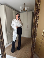 Drape Detaylı Beyaz Saten Bluz