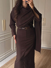 Ön Detaylı Gömlek Etek Takım - Kahverengi