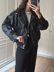 Siyah Oversize Deri Ceket
