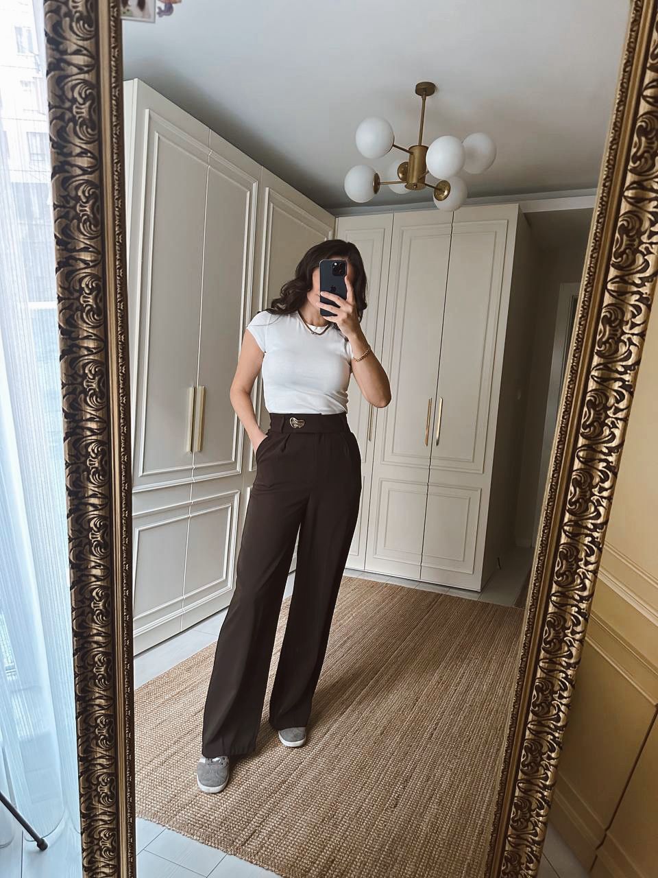 Gold Detaylı Kahve Kumaş Pantolon