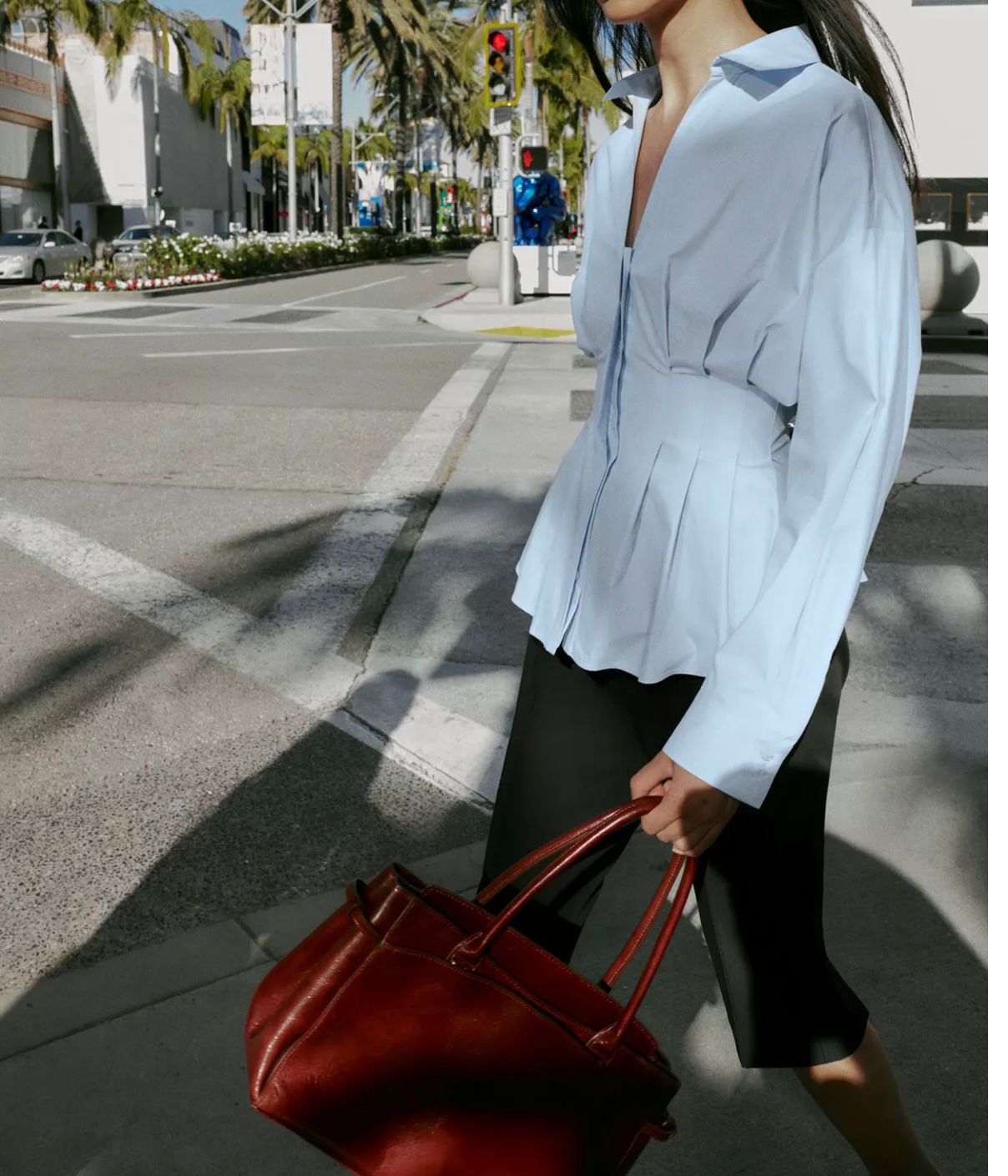 Pileli Poplin Gömlek - Buz Mavi