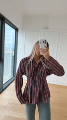 Bordo Çizgili Piliseli Gömlek