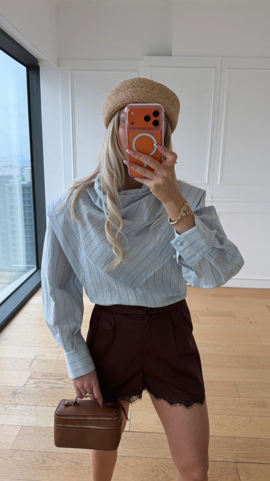 Elegance Çizgili Bebe Mavisi Gömlek