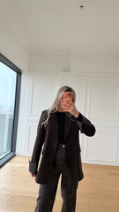 Kahve Çizgi Detaylı Blazer Ceket