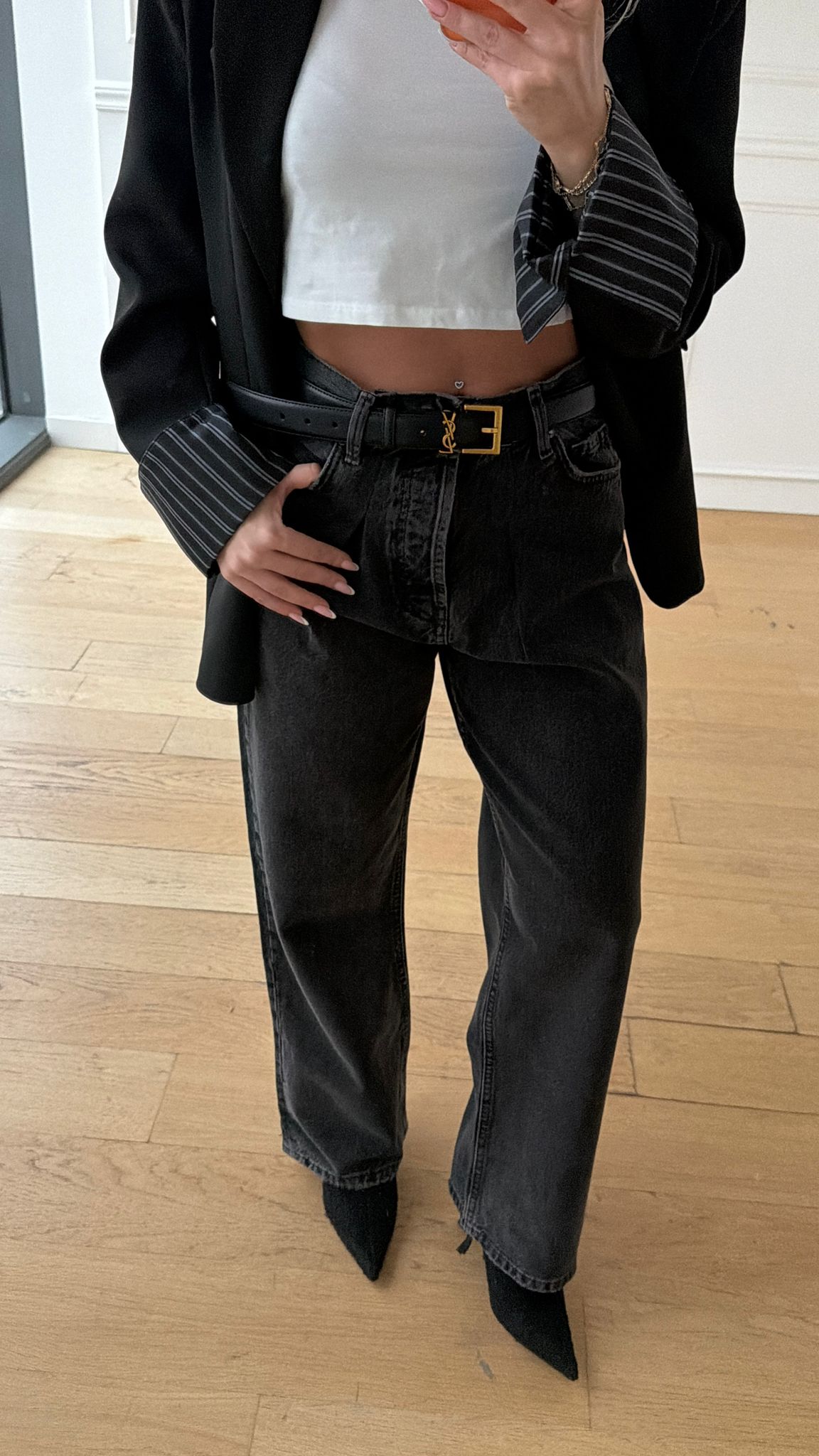 Ysl Siyah İthal Deri Kemer