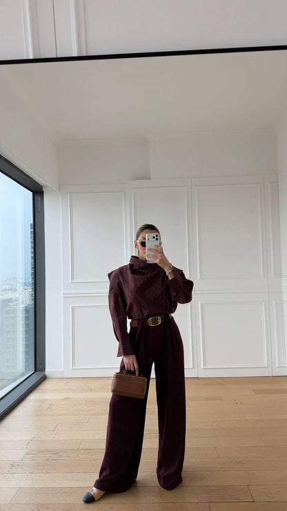 Elegance Çizgili Bordo Gömlek