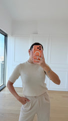 Bisiklet Yaka Pullu Ekru Triko