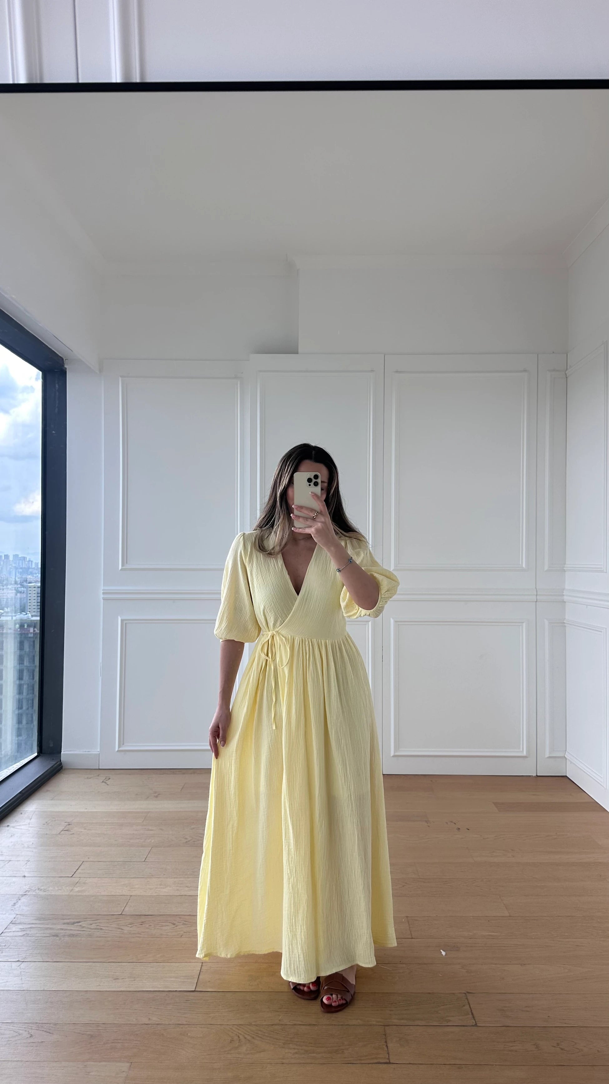 Müslin Kumaş Elbise - Sarı