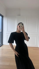 Emily Siyah Premium Keten Elbise