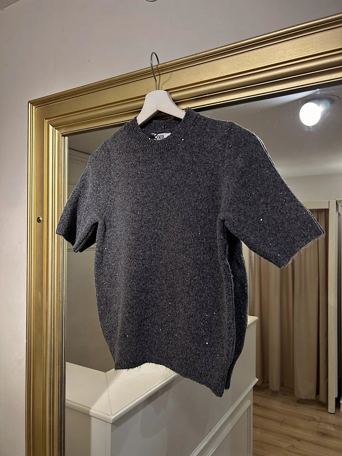 Bisiklet Yaka Pullu Gri Triko