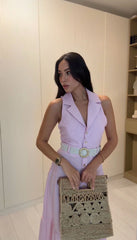 Tulip Kemerli Kolsuz Elbise - Pembe