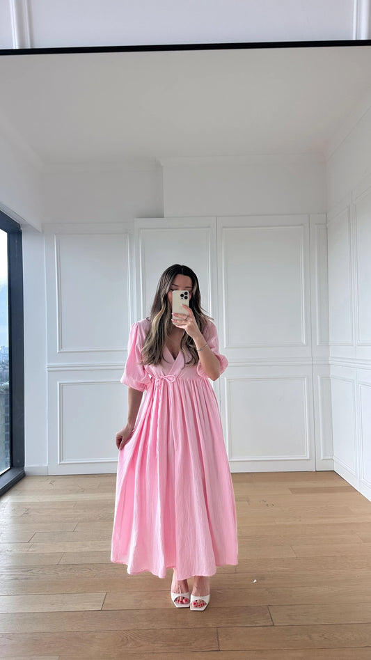 Müslin Kumaş Elbise - Pembe