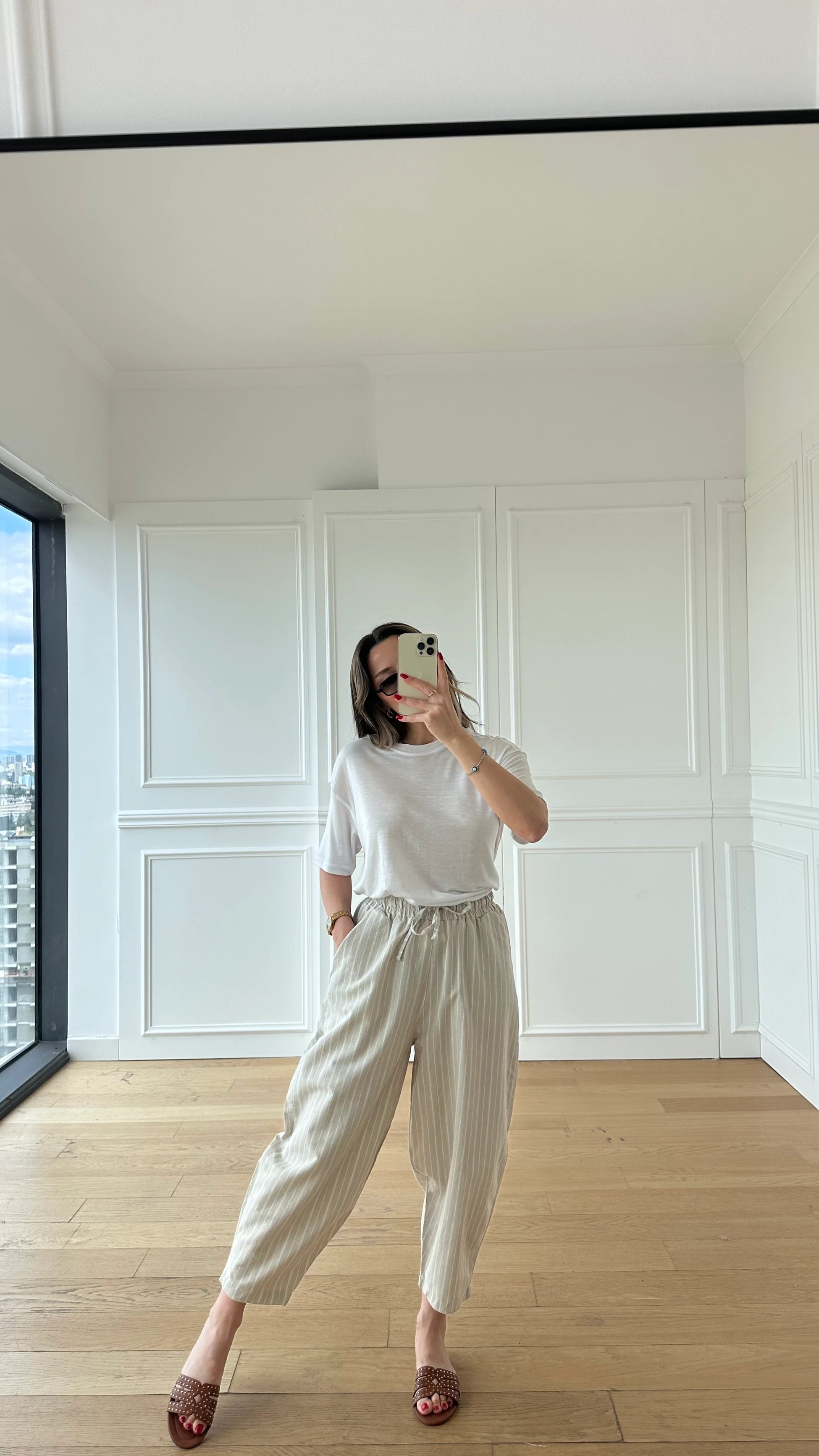 Keten Çizgili Balon Pantolon