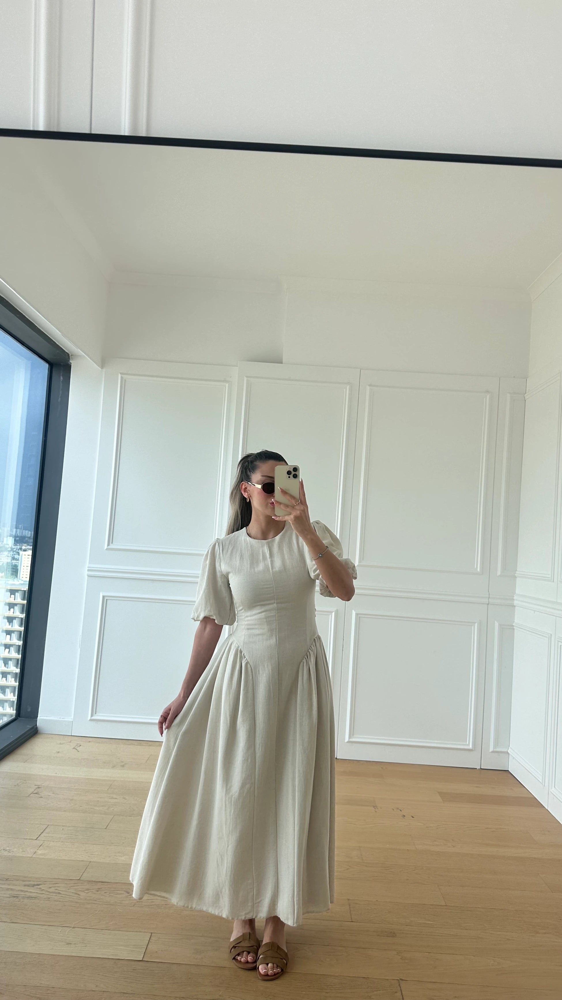 Emily Natural Premium Keten Elbise