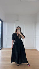 Müslin Kumaş Elbise - Siyah