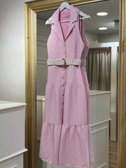 Tulip Kemerli Kolsuz Elbise - Pembe