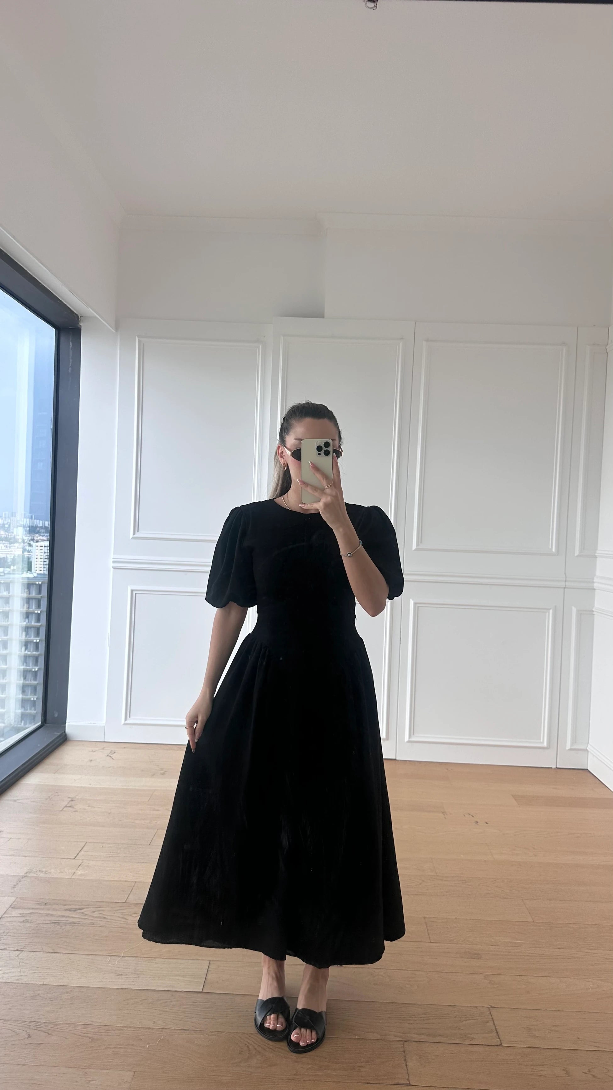 Emily Siyah Premium Keten Elbise