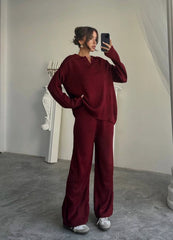 Bordo Triko V Yaka Takım