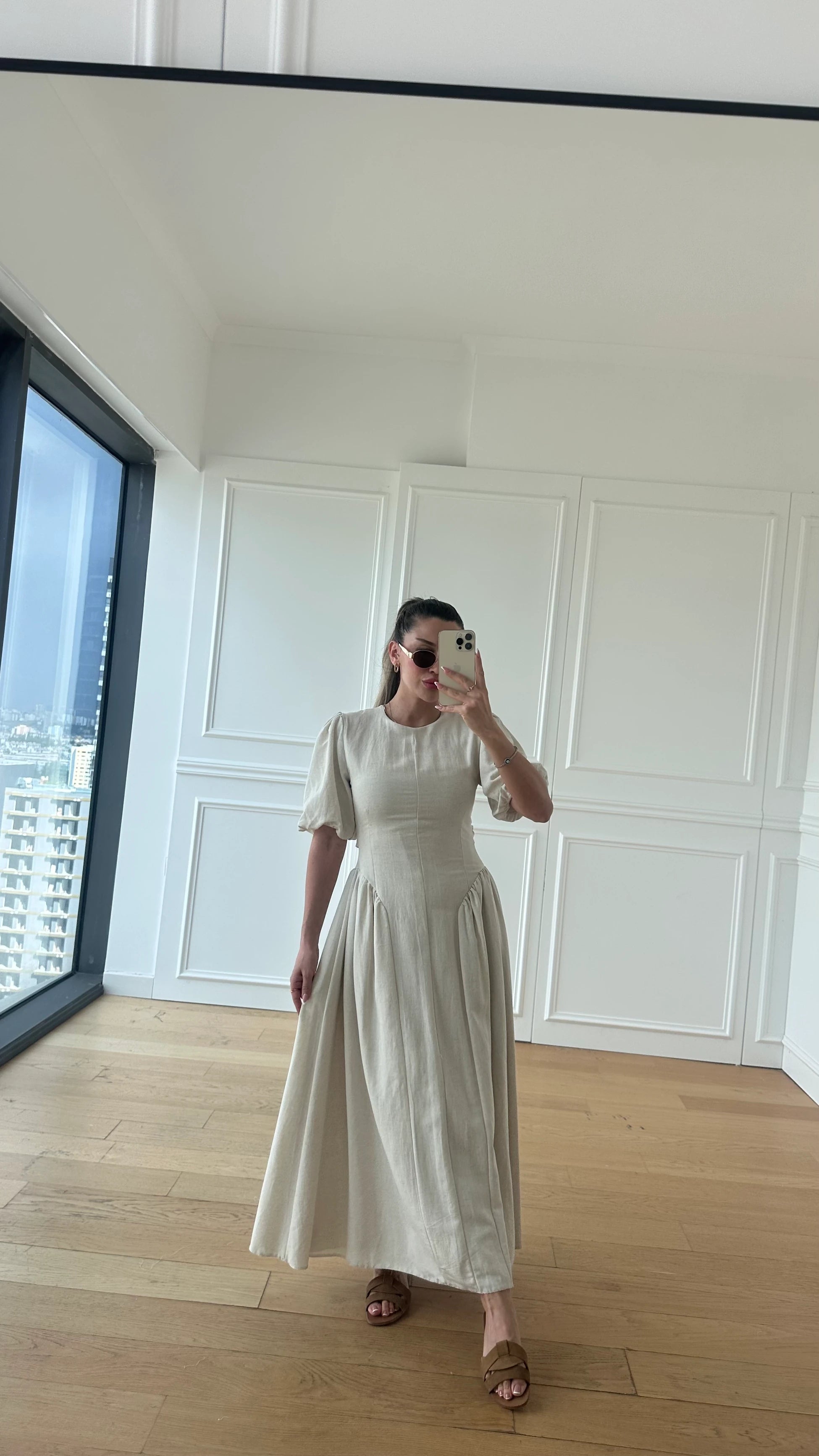 Emily Natural Premium Keten Elbise