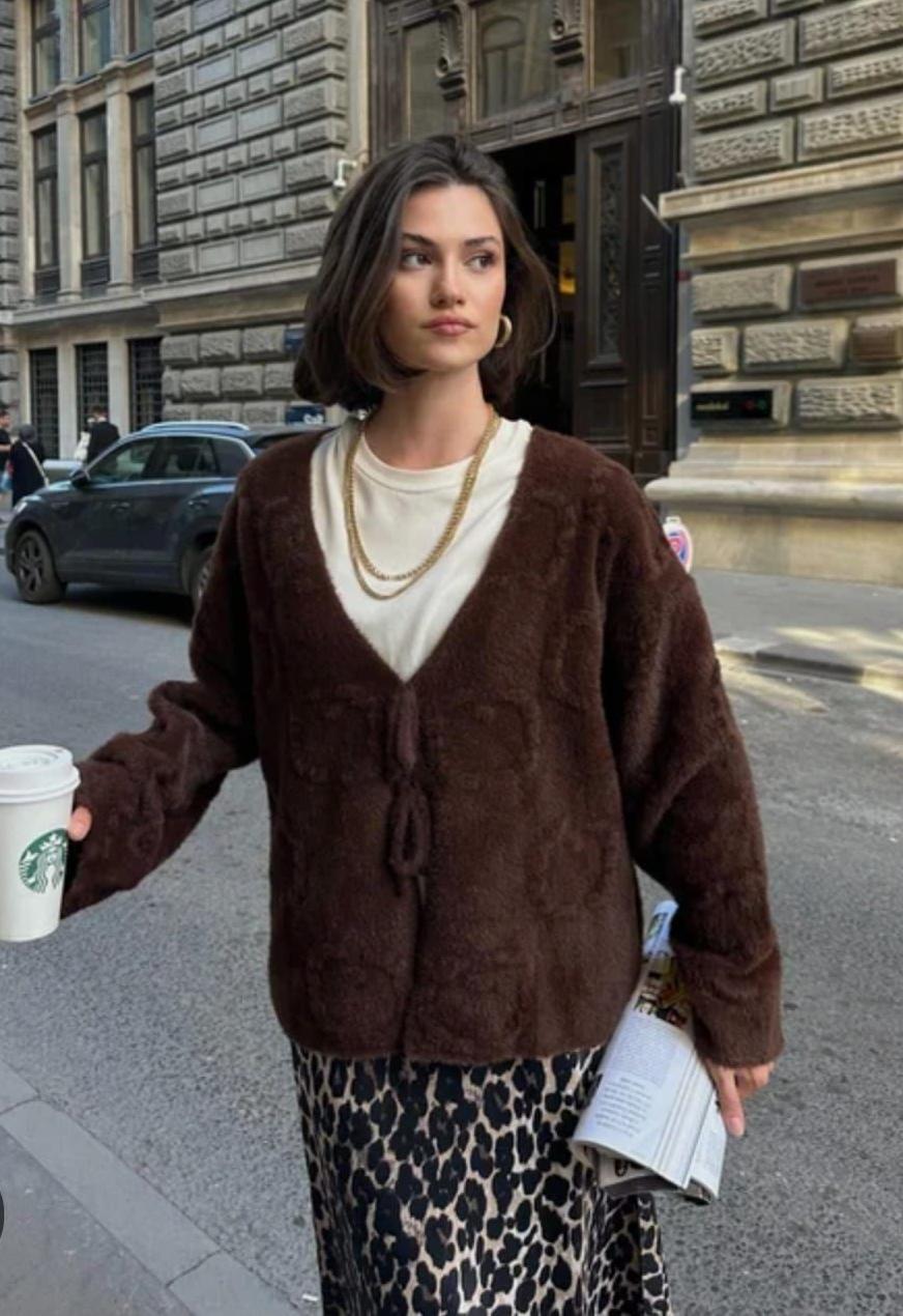 Chloe Önü Bağcıklı Hırka - Kahverengi