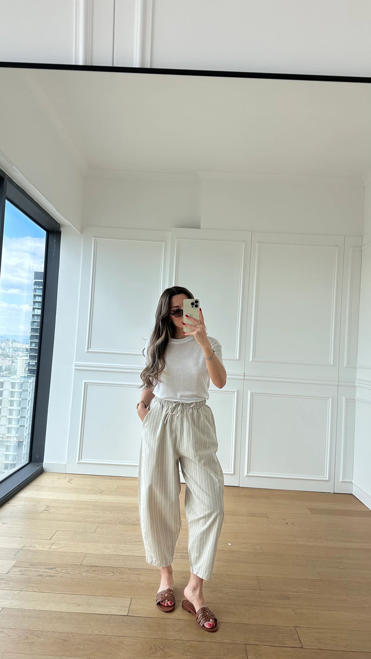 Keten Çizgili Balon Pantolon