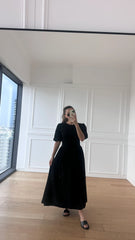 Emily Siyah Premium Keten Elbise