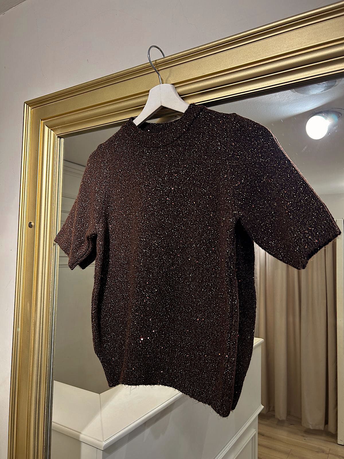 Bisiklet Yaka Pullu Kahverengi Triko